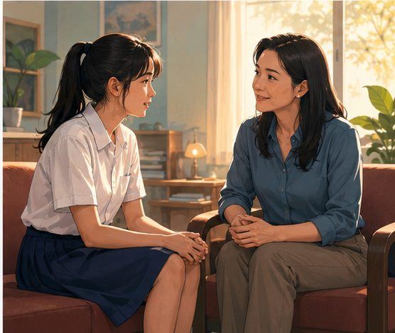 Illustration: a mother listening to her daughter