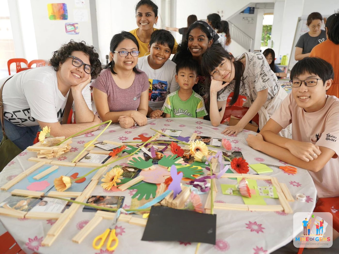 Children working together at a craft table